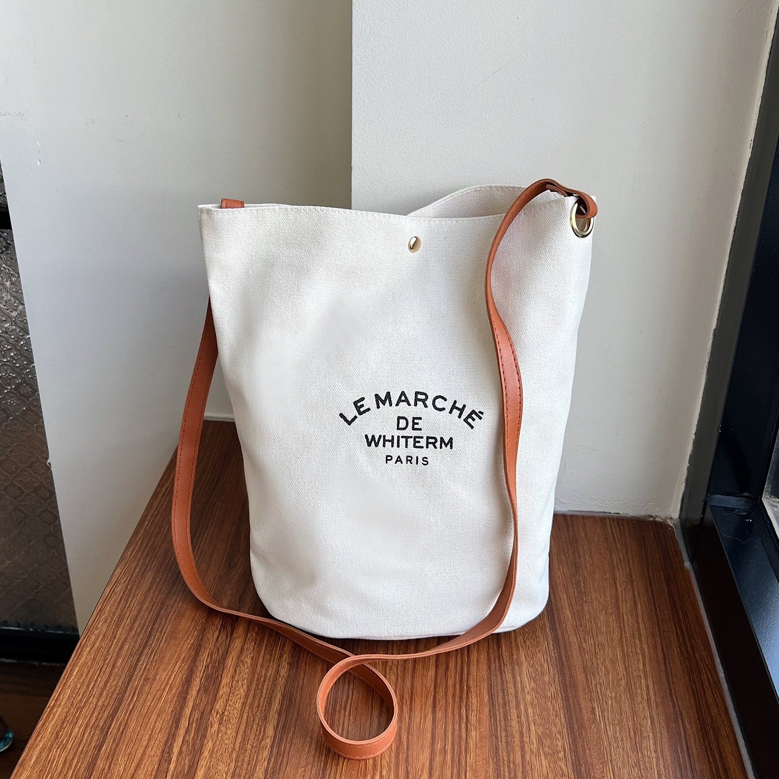 Canvas Messenger Bag Unisex Minimalist Printed Bucket