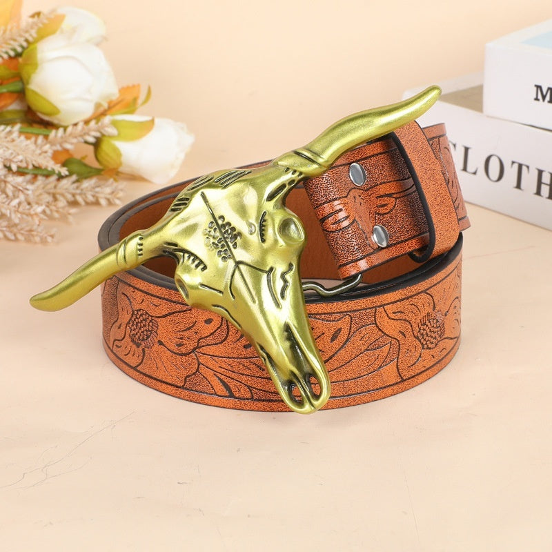 Men's Cow Head Buckle Belt In Imitation Leather Regular Fit