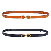 Women's Slim Thin Double Buckle Genuine Leather Belt