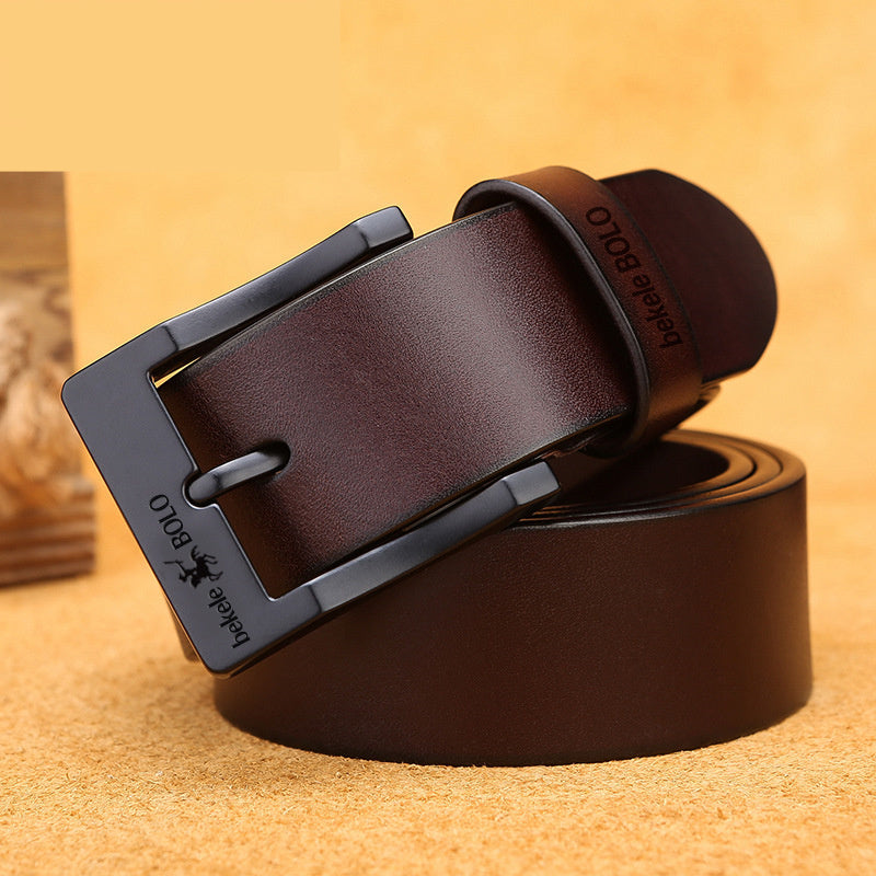 Mens Cowhide Pin Buckle Belt Classic Single Loop Design