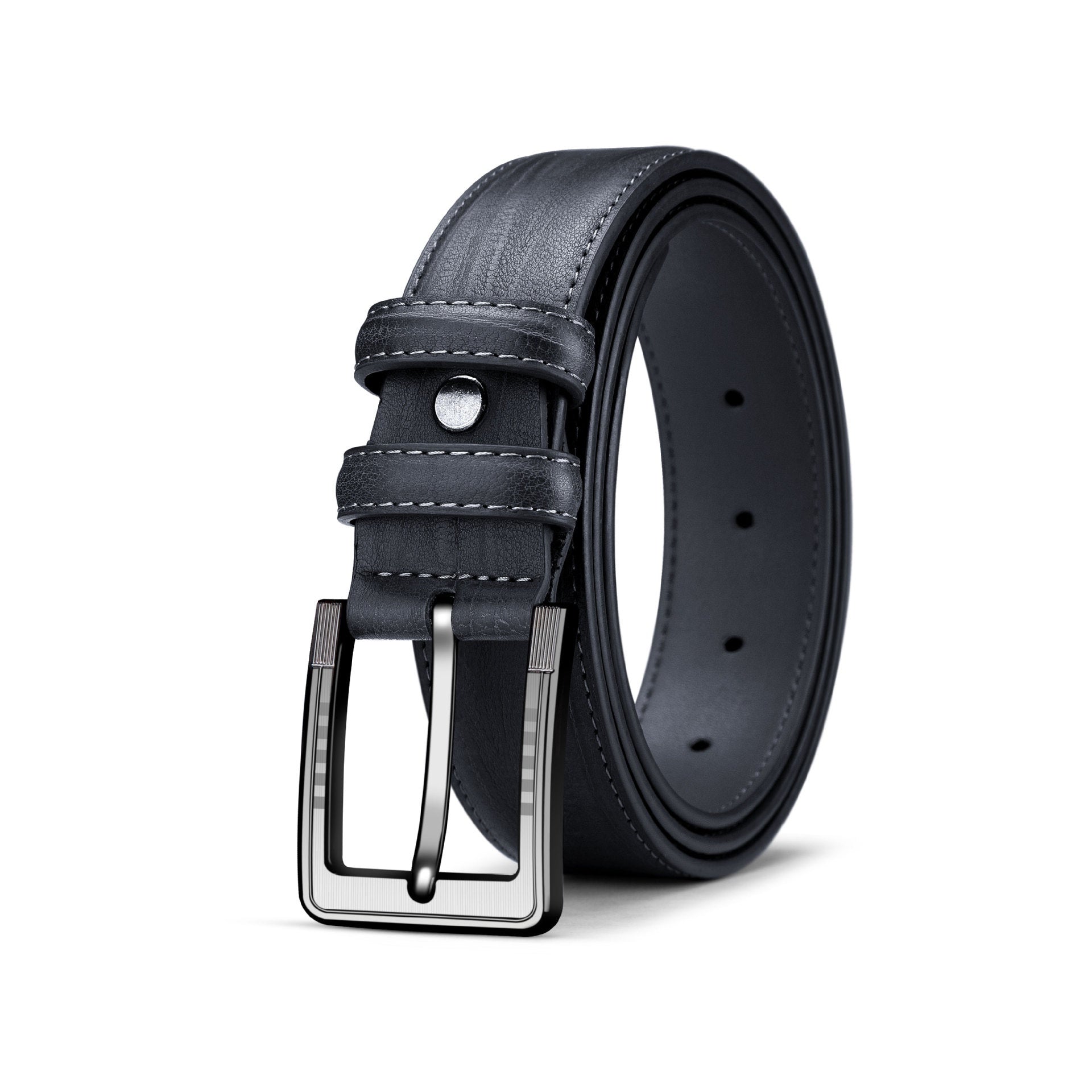 Men's Pin Buckle Two Layer Leather Belt Leaf Pattern