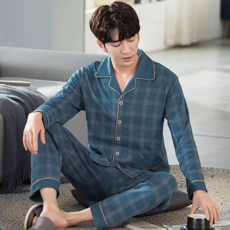 Relaxed Fit Men's Cotton Pajama Set For Spring And Autumn