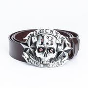 Unisex Genuine Leather Skull Belt Regular Fit Smooth Buckle