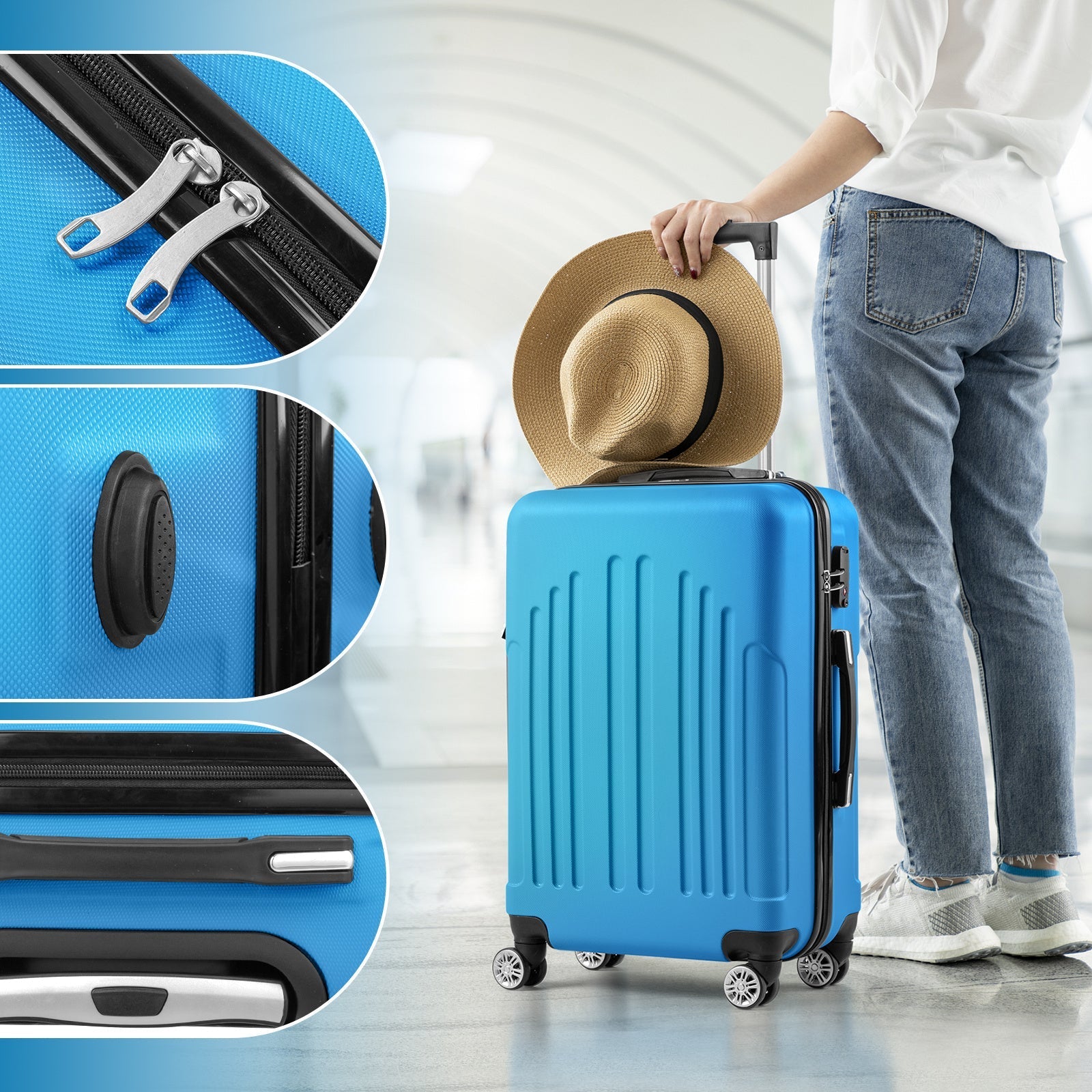Unisex Curved Vertical Stripe Polycarbonate Luggage Set