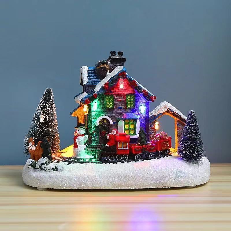 Resin Christmas Lighted Small House Decor Battery Operated
