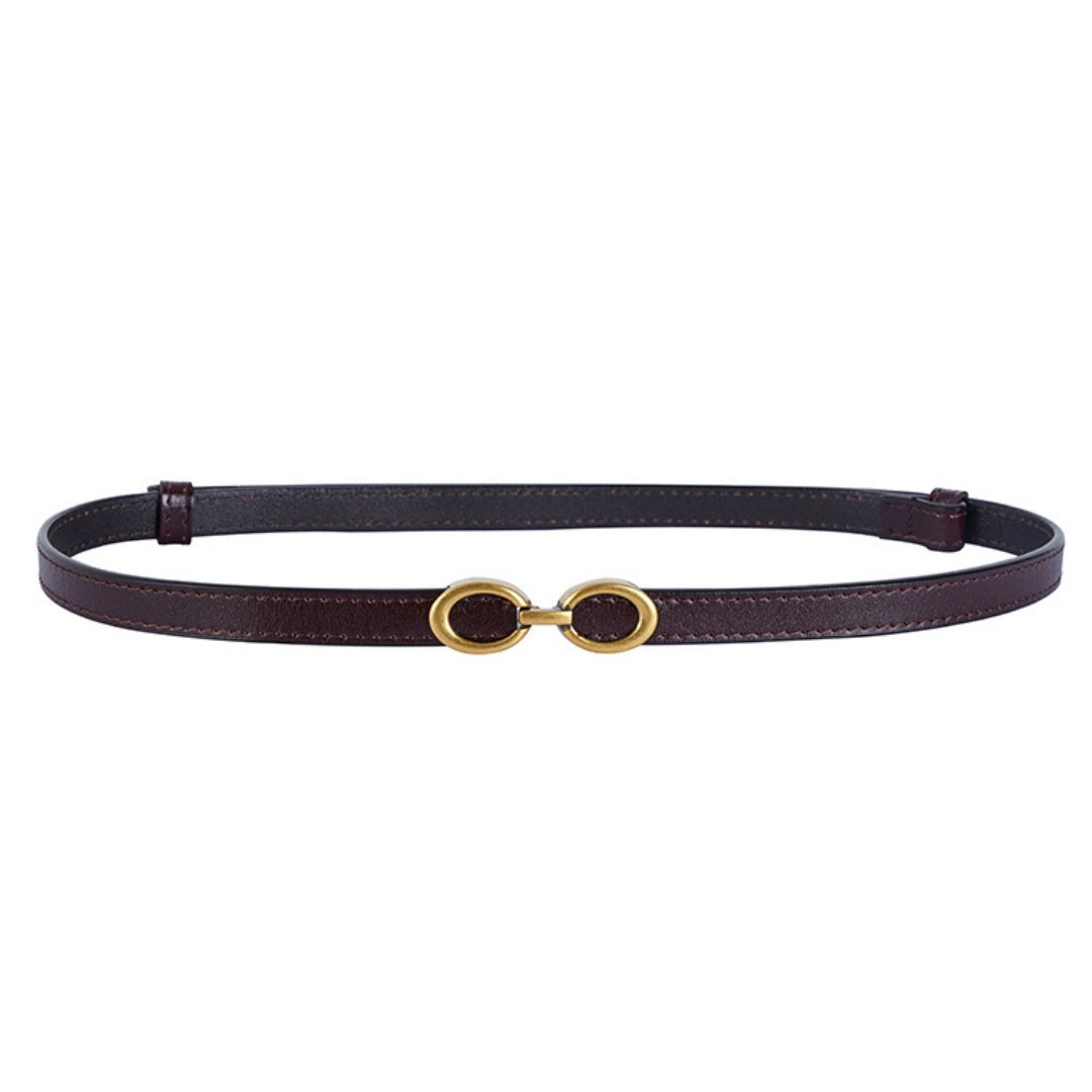 Women's Slim Thin Double Buckle Genuine Leather Belt