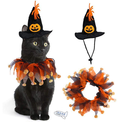 Adjustable Cloth Halloween Pet Collar Hat Set For Cats Dogs