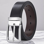 Men's Slim Leather Belt Alloy Buckle Pin Genuine Cowhide