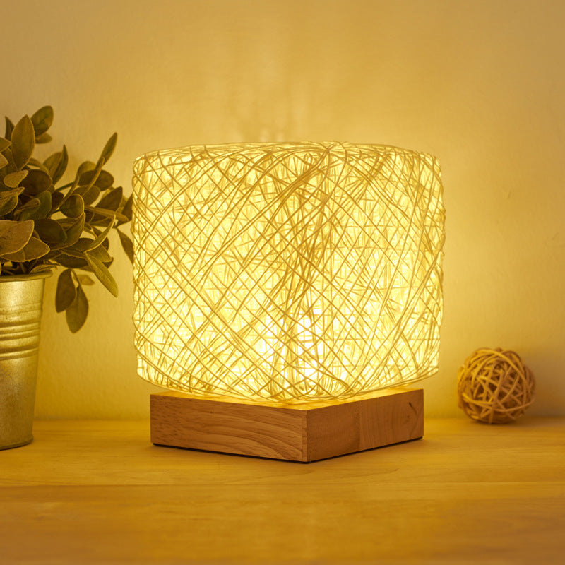 Rattan LED Desk Lamp Hand Knit Dimmable USB Rechargeable