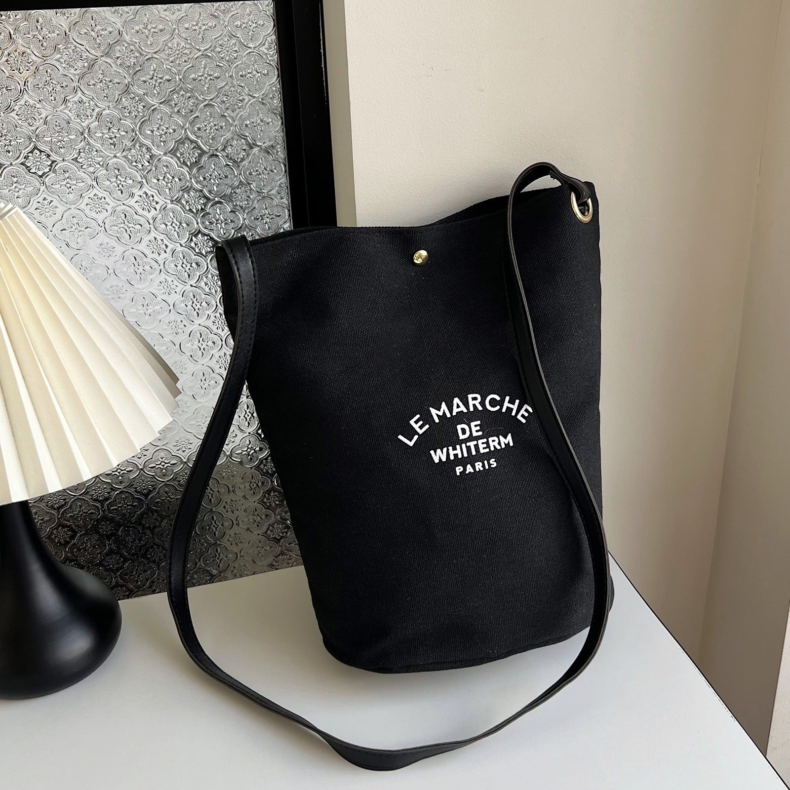 Canvas Messenger Bag Unisex Minimalist Printed Bucket