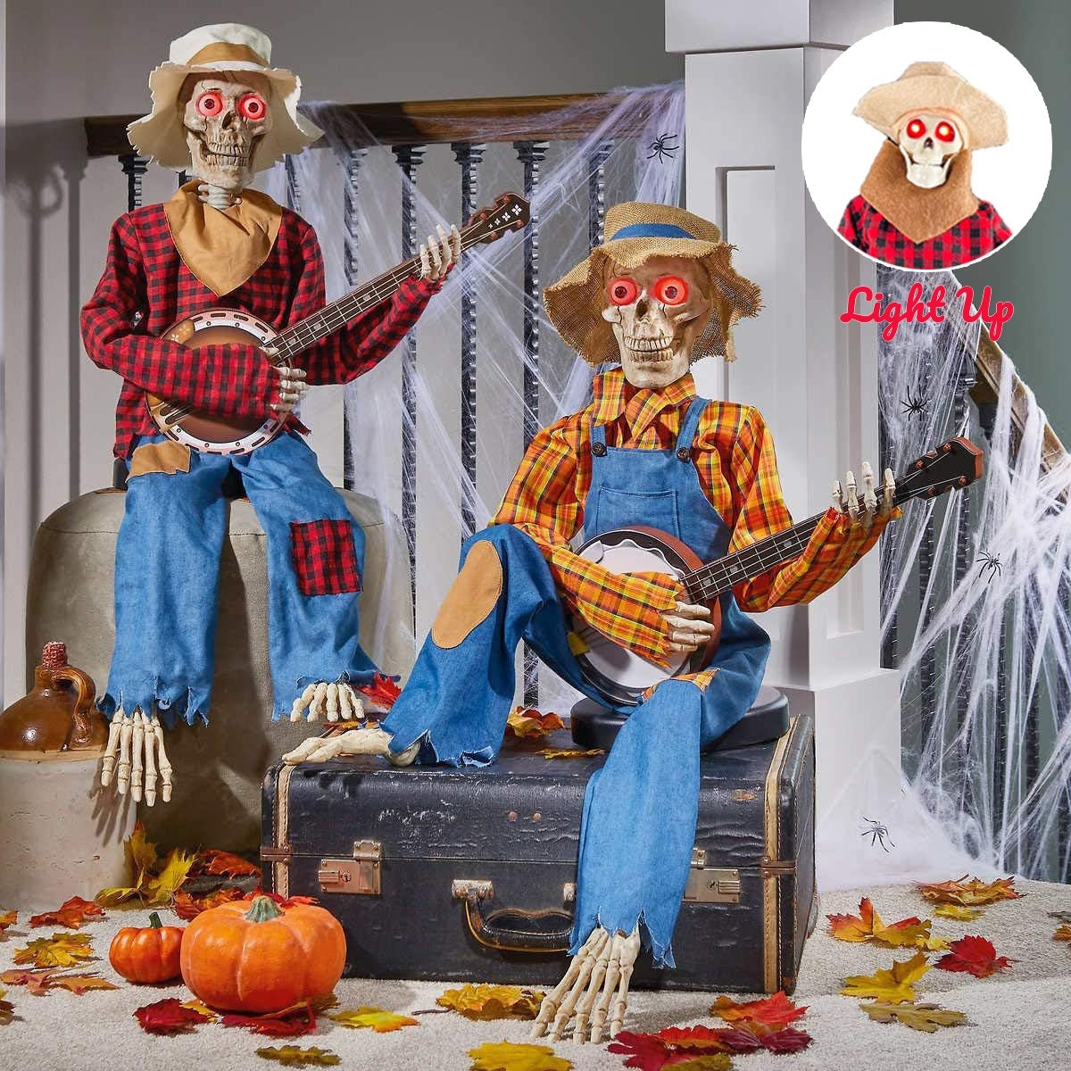 Resin Skeleton Guitarist Halloween Decoration With LED Eyes