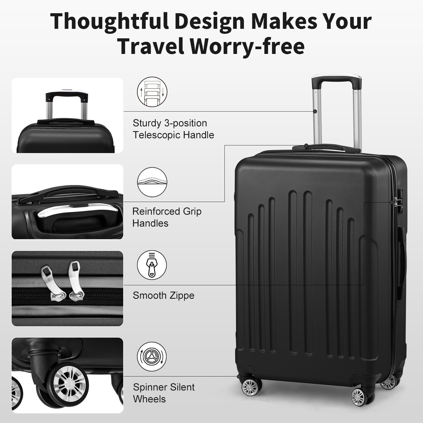 Unisex ABS PC Hard Shell Luggage Set Three In One 20 24 28In