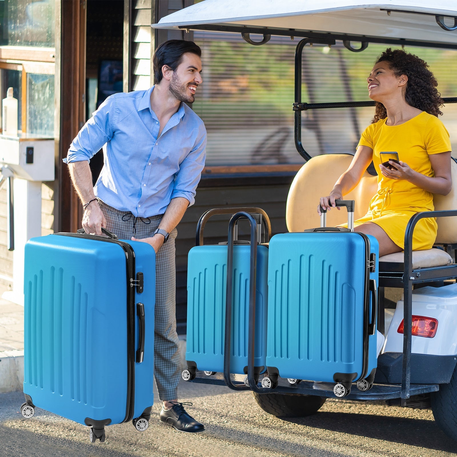 Unisex Curved Vertical Stripe Polycarbonate Luggage Set