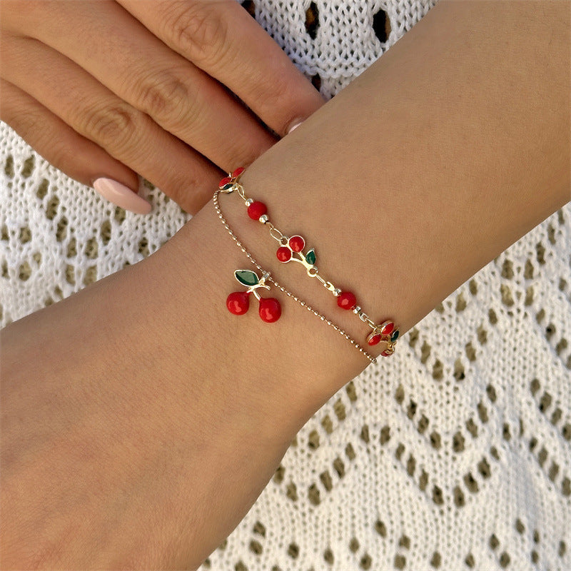 Red Cherry Fruit Necklace Bracelet Anklet Suit