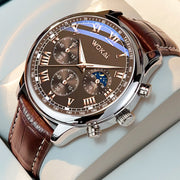 Men’s Quartz Sport Casual Watch with Brown PU Strap