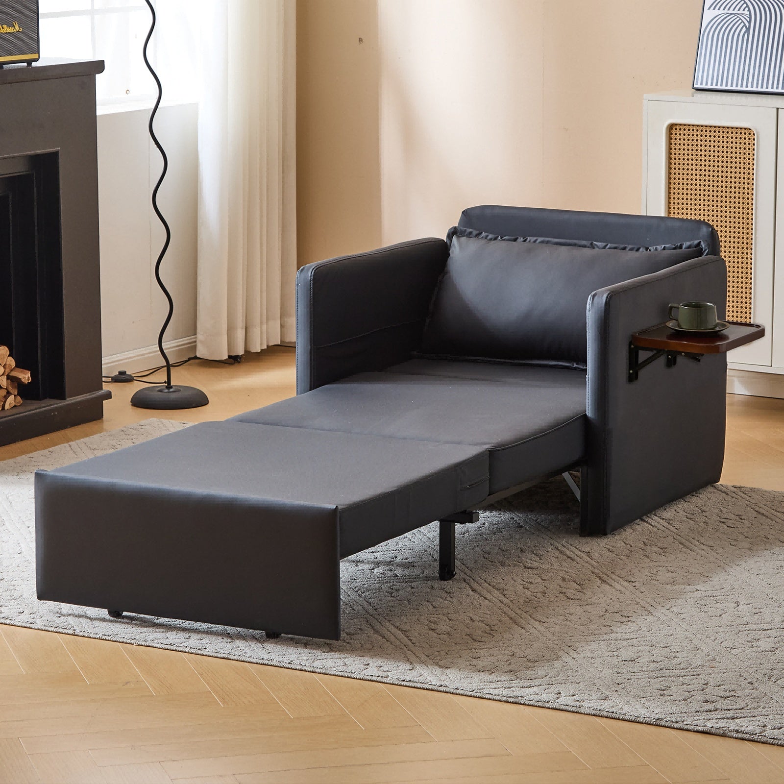 Adult Sleeper Chair Bed, 3-in-1 Convertible Sofa Chair Bed Pull-out Sofa Bed, Convenient Folding Tray Table With USB And Type-C Charging Ports For Living Room