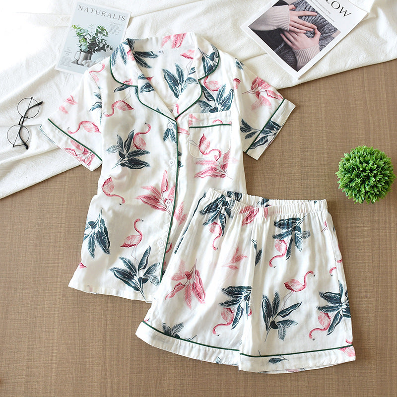 Unisex Fruit Print Cotton Gauze Two Piece Loungewear Set