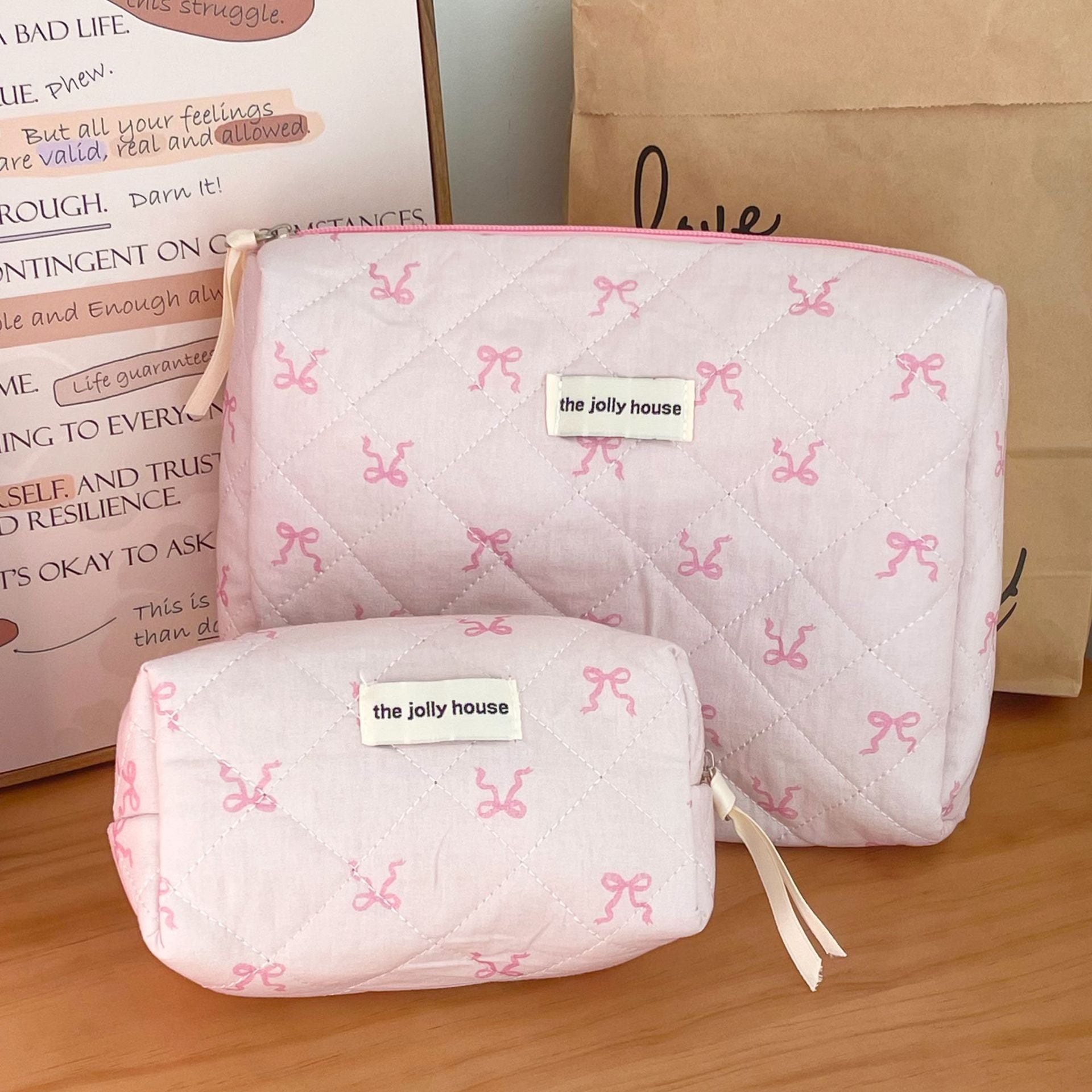 Ribbon Bow Makeup Bag – Korean Style Cosmetic Pouch for Students