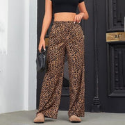 Women's Leopard Print Elastic High Waist Trousers
