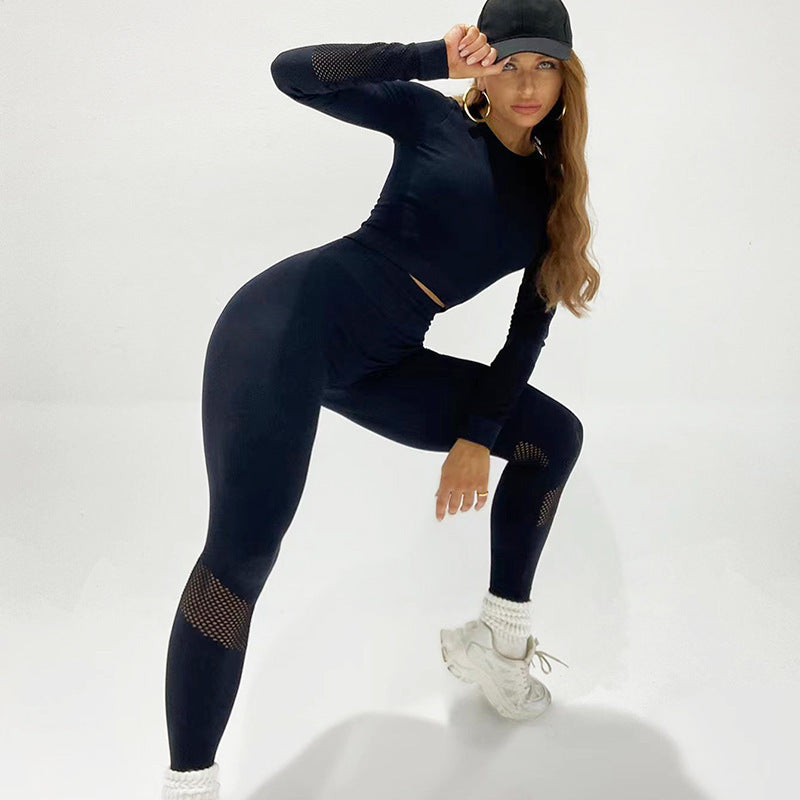 Women’s Seamless Long-Sleeve Top and High-Waist Leggings 2-Piece Set