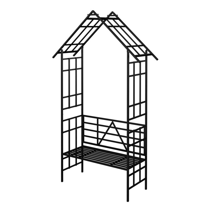 Metal Garden Arch with Convertible Benches – Outdoor Rose Arch with Climbing Plant Support, Black
