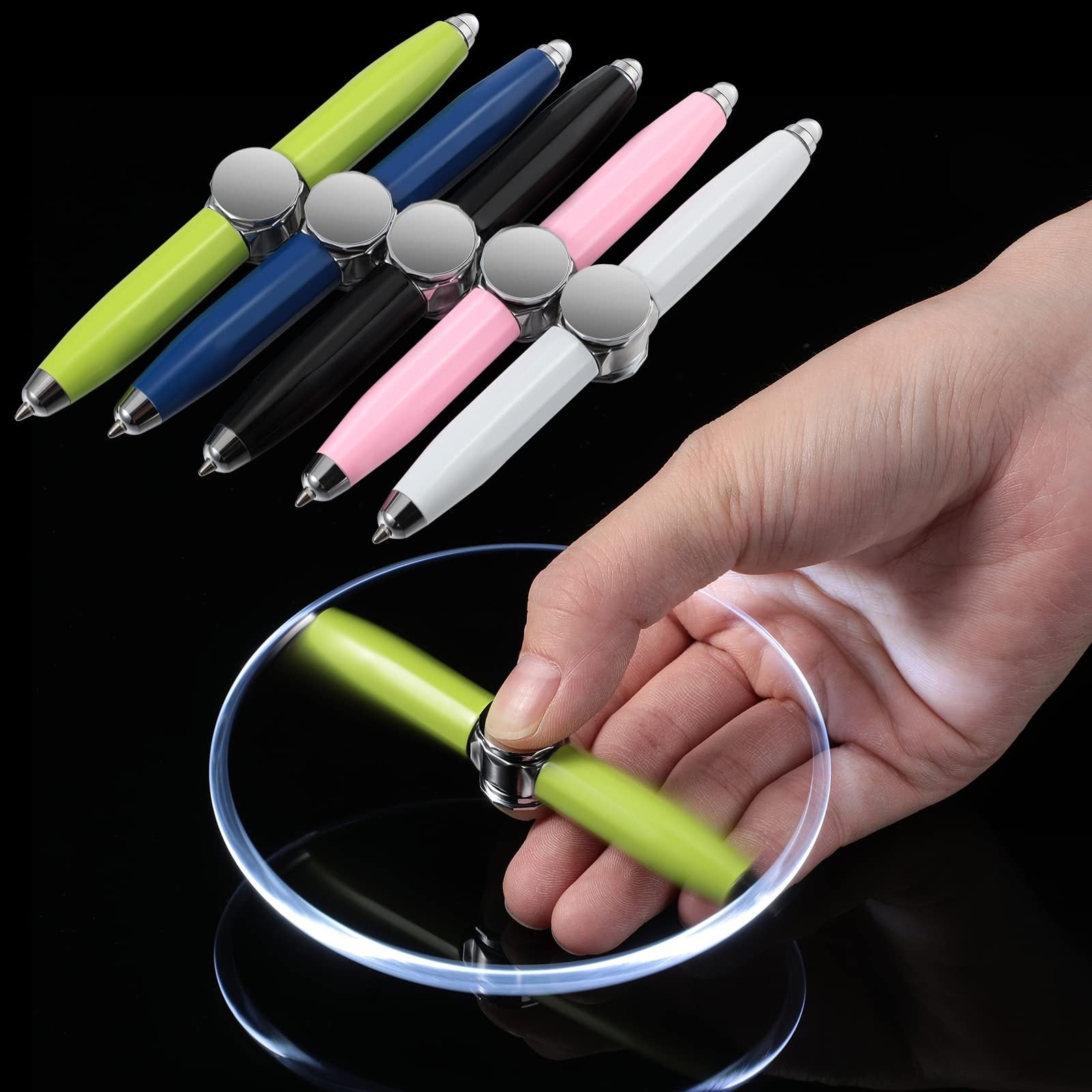Creative LED Spinning Ballpoint Pen with Decompression Gyro for Office and School