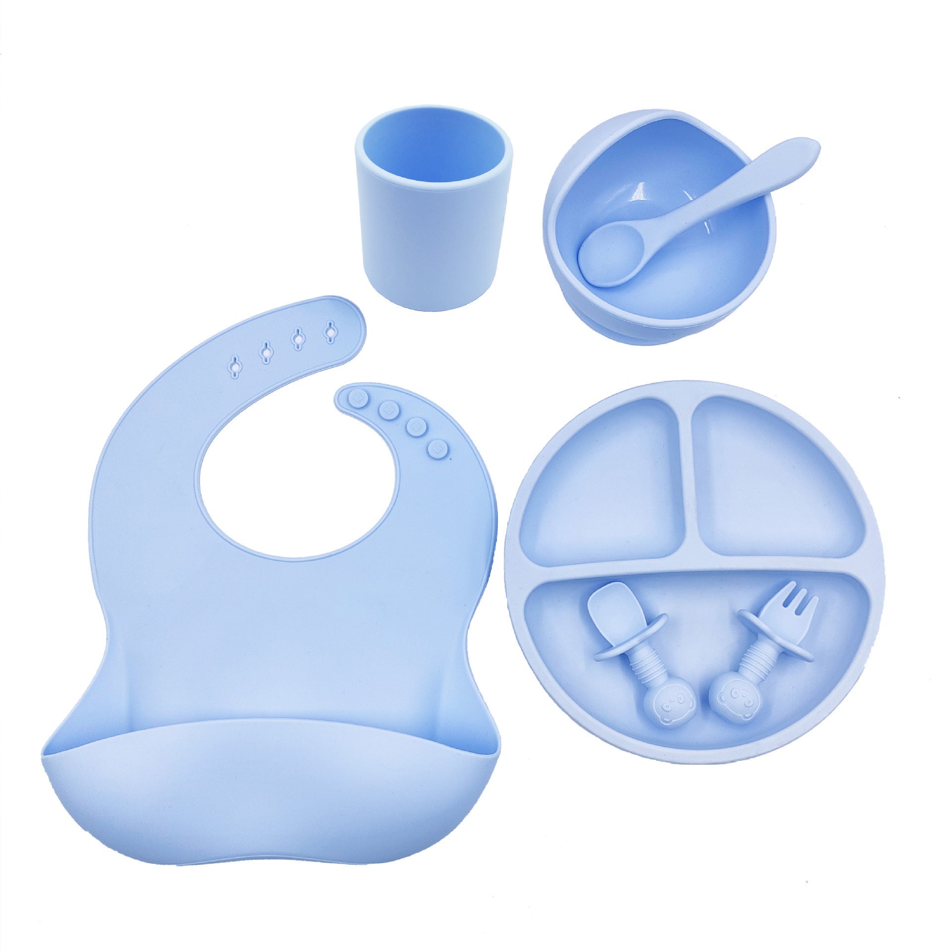Unisex Baby Silicone Bib And Cutlery Set Minimalist Cut