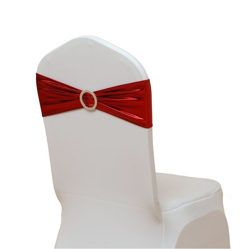Hotel Banquet Celebration Wedding Universal Elastic Chair Cover Copper Strips Decoration Bowknot Back Flowers