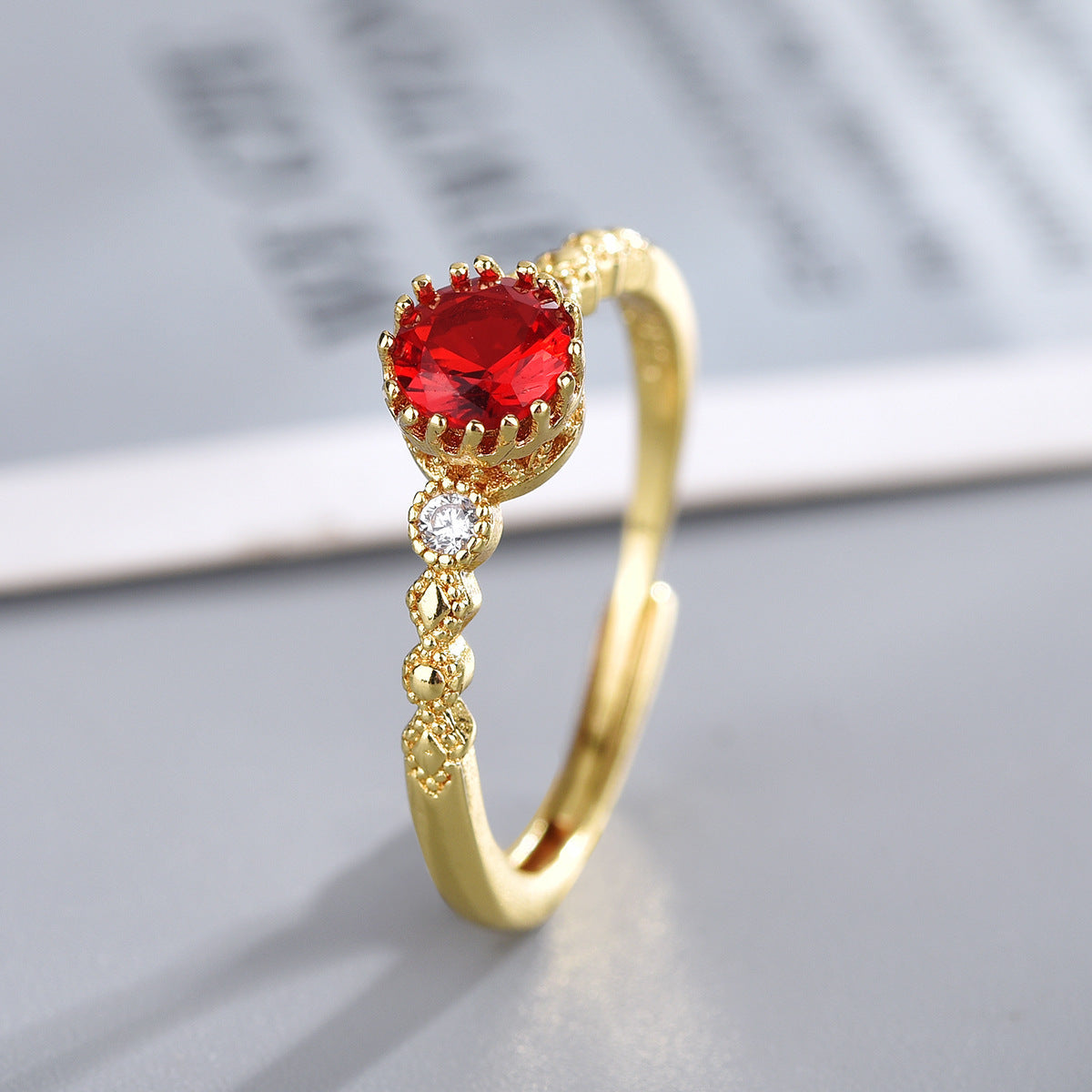 Women’s Adjustable Open Zircon Ring – Yellow Gold Plated Jewelry