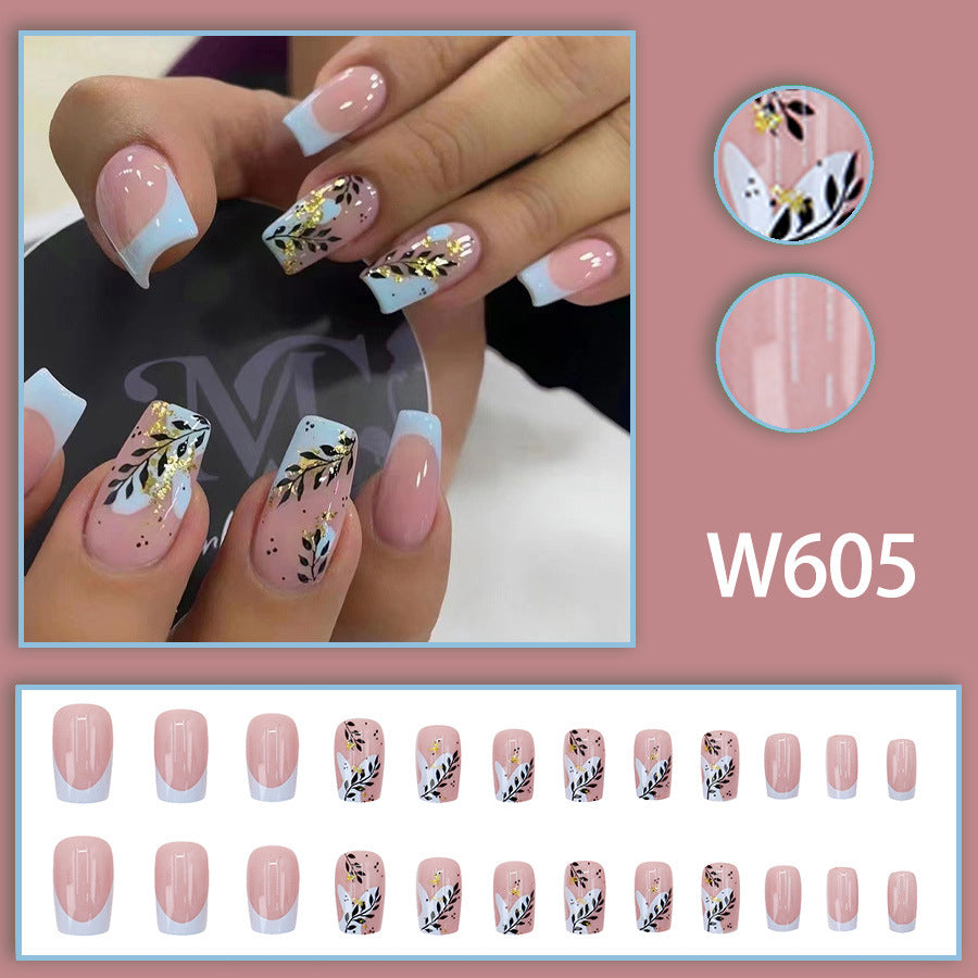 Style Mid-length Gold Glitter Leaves Manicure