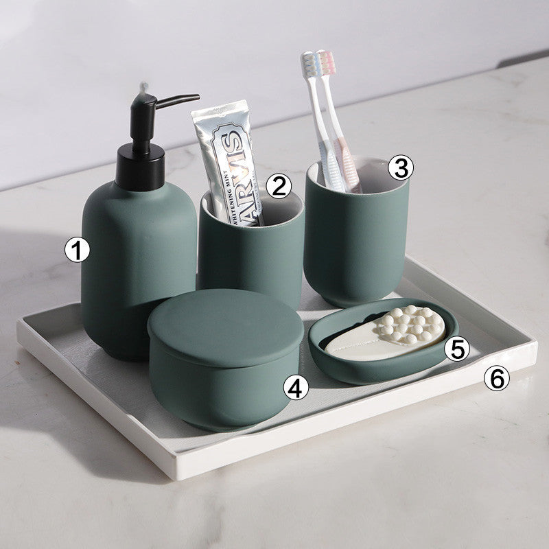 Ceramic Bathroom Toilet Accessories Set – 5-Piece Countertop Organizer