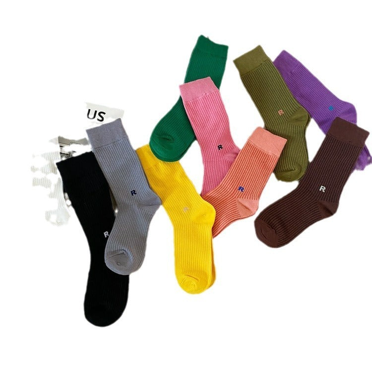 Socks Women's Long Cotton Socks Candy Color Japanese R Letters