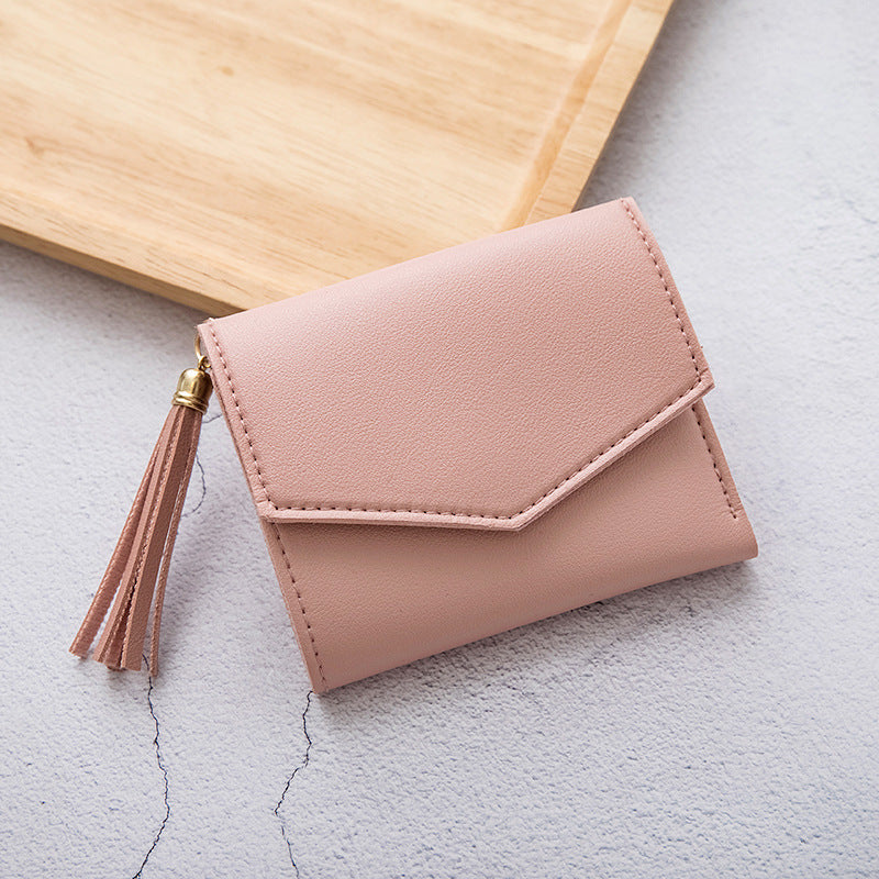 Korean Style Tassel Wallet PU Leather Solid Color Womens