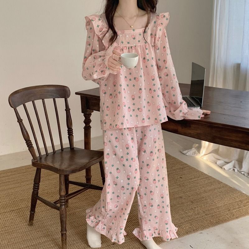 Unisex Long Sleeve Two Piece Pajama Set With Thin Fabric