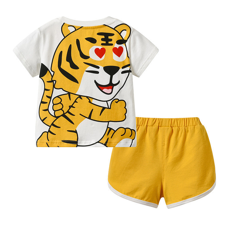 Baby Cute Funny Cartoon Print Casual Short Sleeve Suit