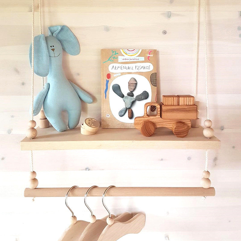 Solid Wood Storage Rack Children's Decorative Coat Rack Home Wall Hanging Storage Rack