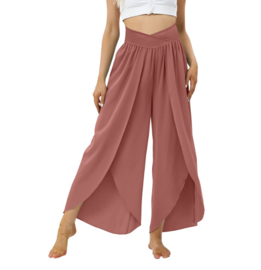 High Waist Cropped Casual Pants – Solid Color Loose Fit
