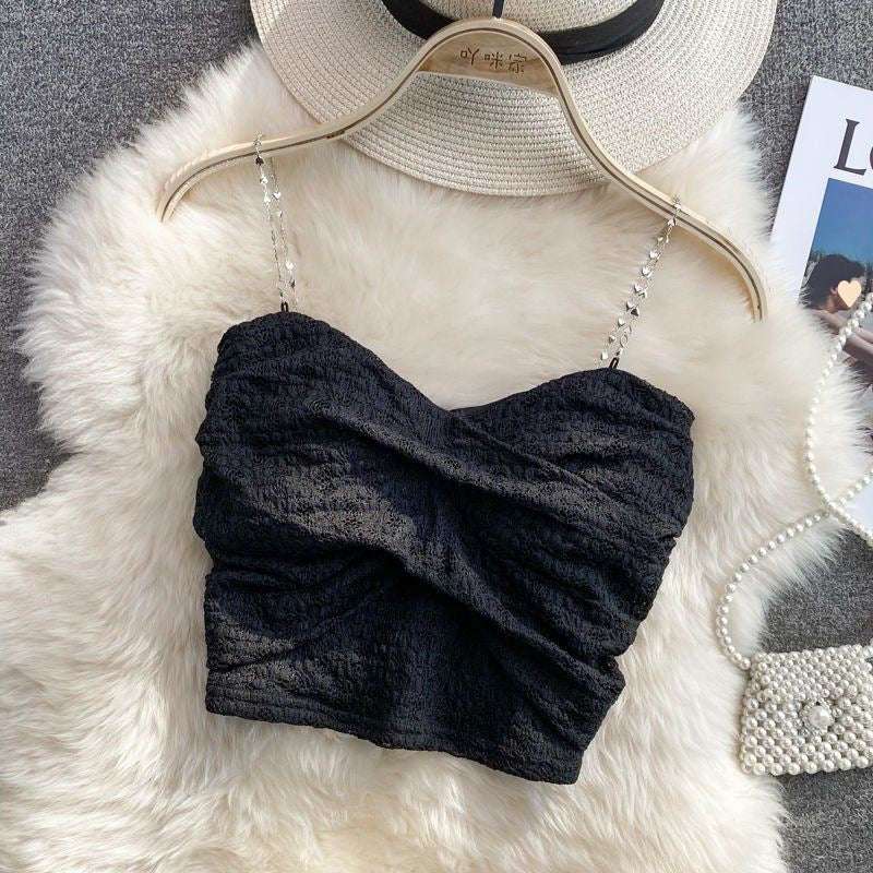 Cross Design Knotted Tube Top Lace Camisole For Women