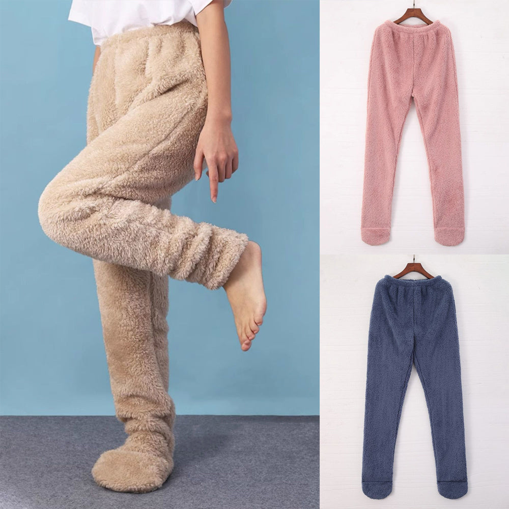 Women’s Winter Coral Fleece Leggings – Warm Pajama Pants with Ankle & Knee Guard for Home