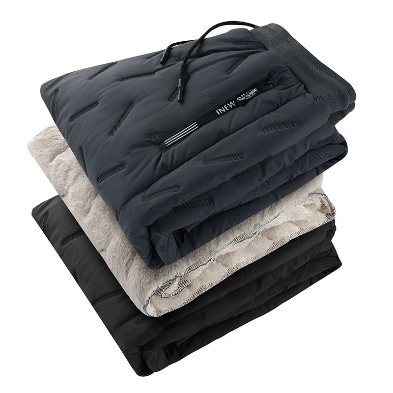 Men’s Winter Fleece Pants – Thickened Windproof Jogging Trousers with Zip Pocket