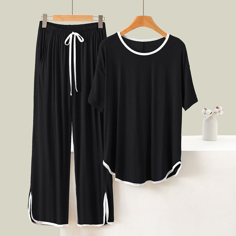 Unisex Short Sleeve Pajama Set Polyester Relaxed Fit
