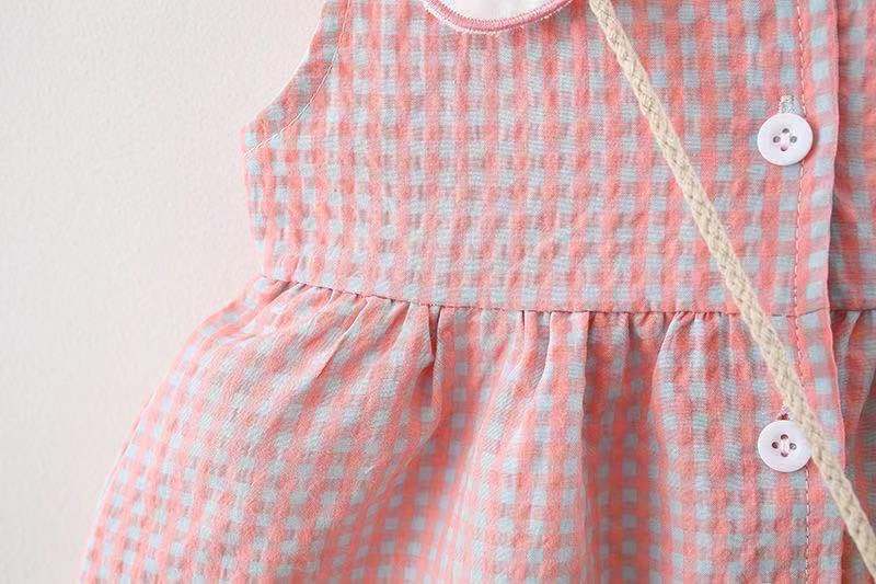 Girls' Summer Plaid Love-shape Print Dress