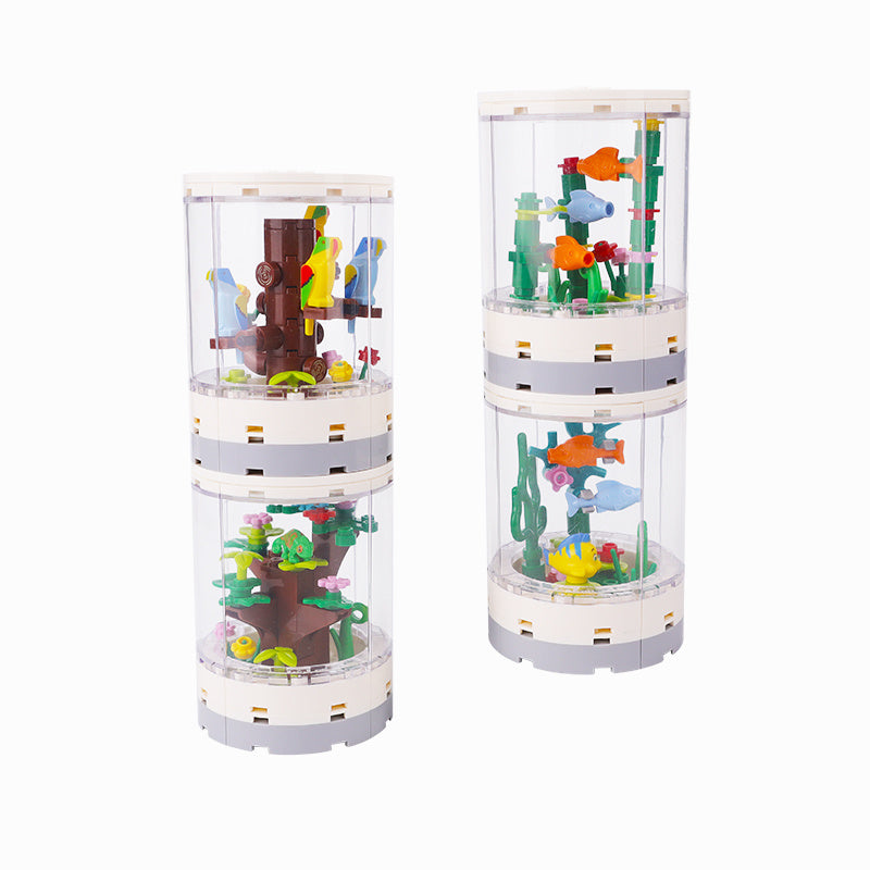 Small Particle Building Blocks Creative Small Scene Fish Tank Pet Box Small Living Room Home Interior Decoration Toy Ornaments