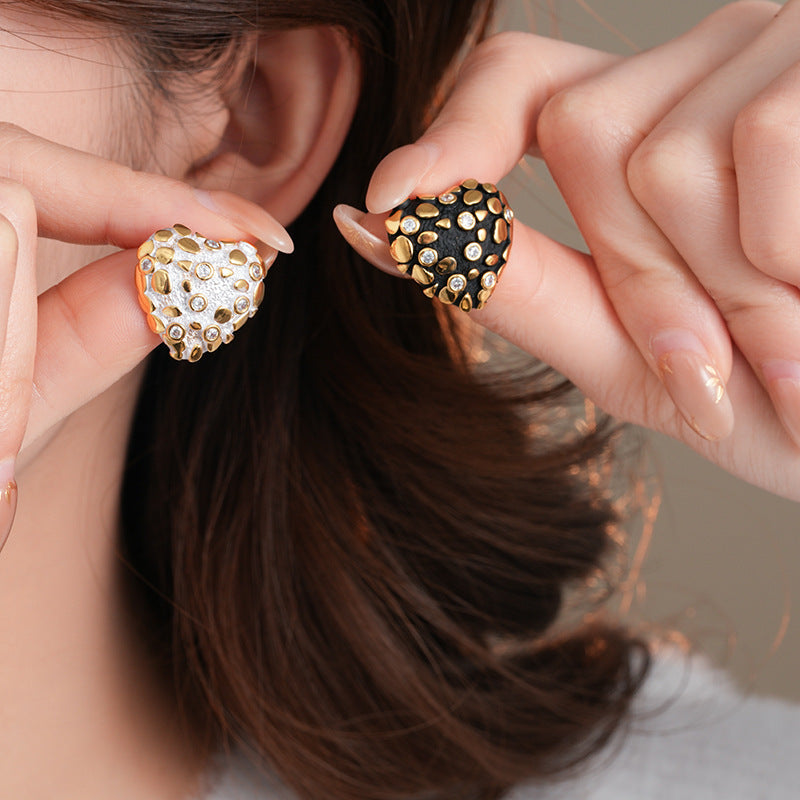 Heart Drop Copper Zircon Earrings Gold Plated Women's