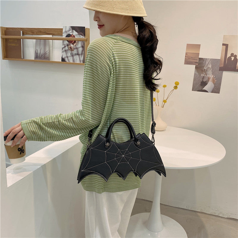 Halloween Spider Web Shoulder Bag – PU Leather Batgirl Style Crossbody Messenger Handbag