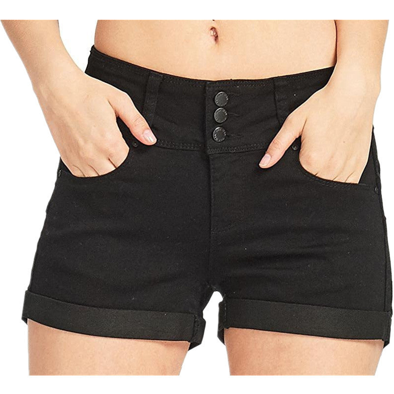 Elastic Waist Denim Hot Pants – Women's Color Cloth Casual Shorts