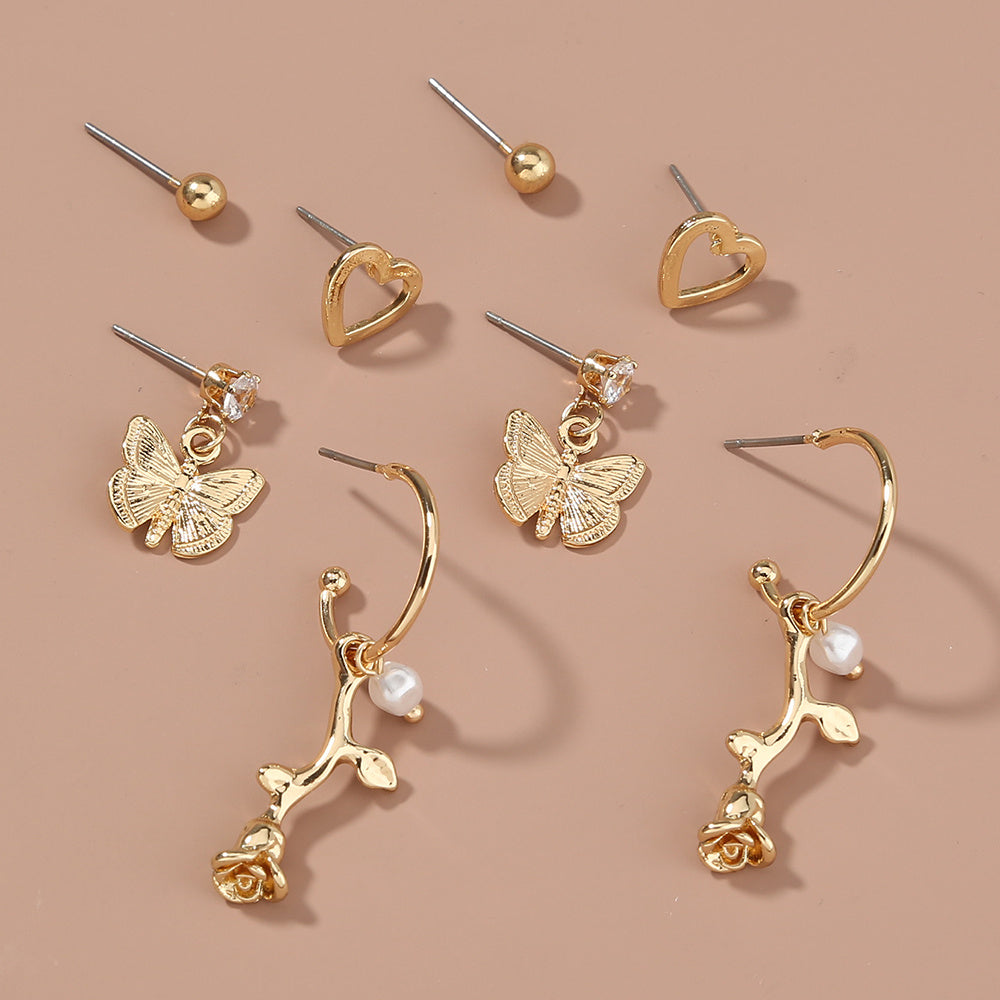 Butterfly rose 4-piece set earrings with studs