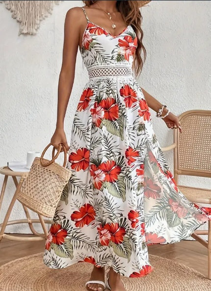 Women's Maxi Dress Floral Print Spaghetti Straps Breathable