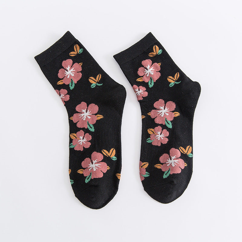Women's Small Floral Mid Length Cotton Socks