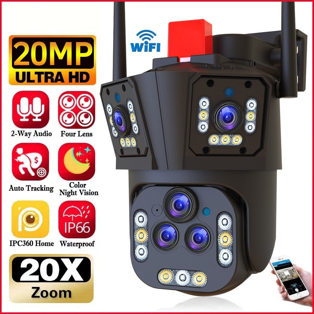 4 Million Pixel Outdoor Security Camera – 3-Screen Surveillance System